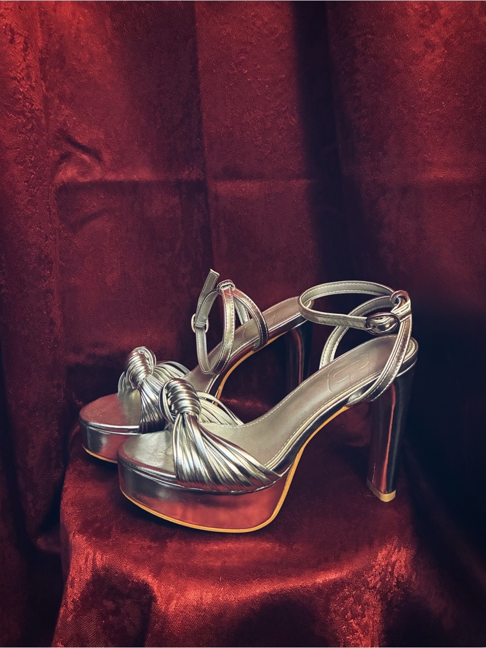 Silver Ankle Strap Platform Heel